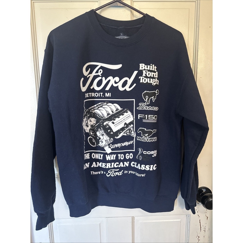 Ford Sweatshirt Men's Medium Blue Built Ford Tough Bronco Mustang Cars Trucks‎